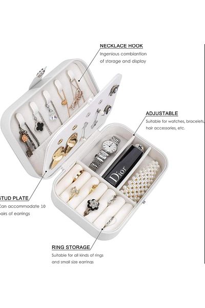 VELLICHOR Leather Jewelry Box Organizer Ring Necklace Earrings Jewelry Watch Storage Box Double Compartments