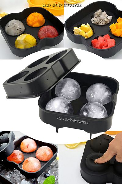 Eysigo Large Size Silicone 4 Compartment Ball Ice Mold, Black