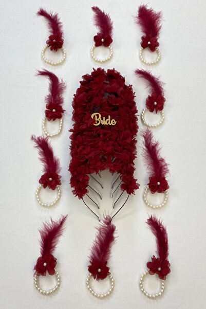 ZEYMERADE سوار وصيفة العروس باللون العنابي وتاج وصيفة العروس (معدني)، ليلة ال...