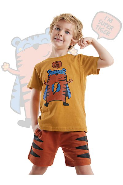 Denokids Set tricou și pantaloni scurți de vară Super Tiger pentru băiat