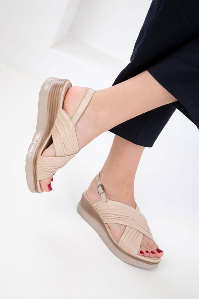 SOHO Beige Genuine Leather Women's Sandals 20540