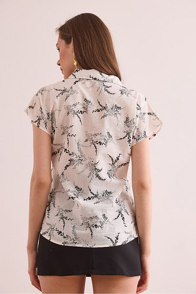 Olalook Women's Leaf Black Flared Linen Bat Shirt Gml- 19001317