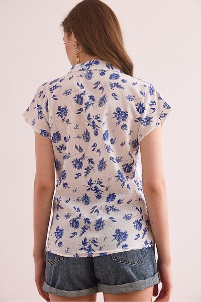 Olalook Rose Navy Blue Flared Bat - Γυναικείο πουκάμισο με Flared Linen GML- 19001317