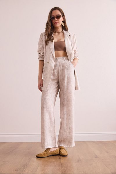 Olalook Damen-Palazzo-Hose mit Batikmuster und elastischem Rücken in Stone Pocket PNT- 19000328