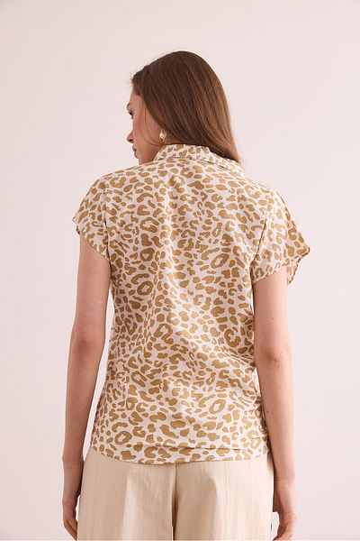 Olalook Γυναικείο Leopard Beige Flared Linen Πουκάμισο GML- 19001317
