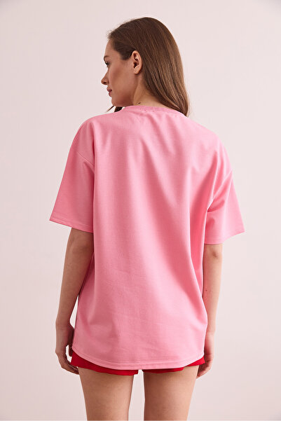 Olalook Γυναικείο μπλουζάκι με ροζ Αζτέκων φιγούρες με 2 κλωστές TSH- 19000876