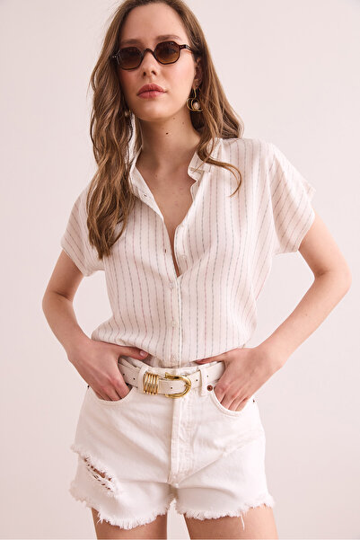 Olalook Women's Black Burgundy Colored Striped Bat Shirt Gml- 19001316