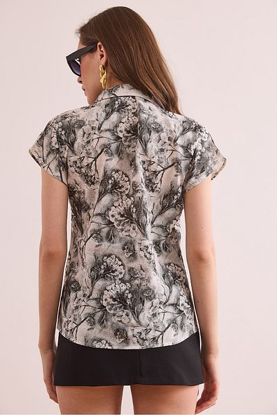 Olalook Cămașă de damă Narcissus Black Flared Linen Conținut Liliac GML- 19001317