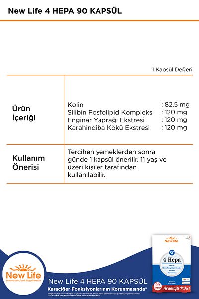 New Life 4 Hepa 90 Soft Capsules - Silibin Phospholipid - Choline - Artichoke Leaf and Dandelion Root Extract