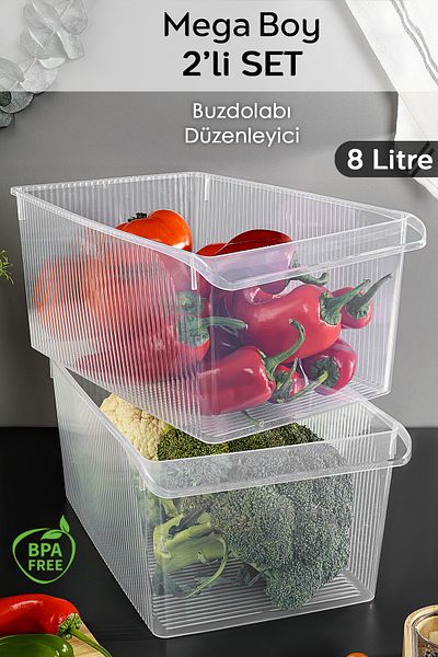Meleni Home 2 Pieces In-Cabinet Refrigerator Organizer - Refrigerator Fruit Vegetable Storage Container Organizer Basket 8 Liters