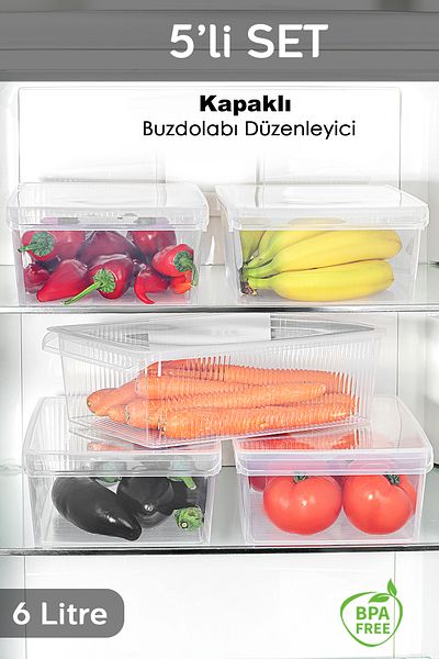 Meleni Home 5 Pieces Clamshell In-Cabinet Refrigerator Organizer - Fruit Vegetable Storage Container Refrigerator Organizer 6 Lt