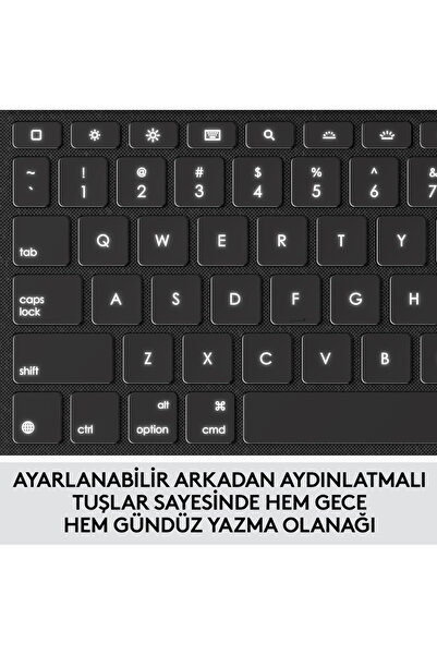 logitech Combo Touch 10.2" iPad 7. 8. ve 9. Nesil ile Uyumlu Çok Yönlü Türkçe Klavyeli Kılıf, Gri 920-009995