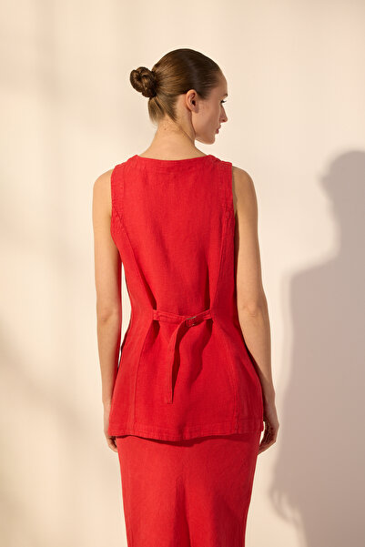 Trendyol Collection 100% Linen Red Fitted Vest - Twoss24Ye00052