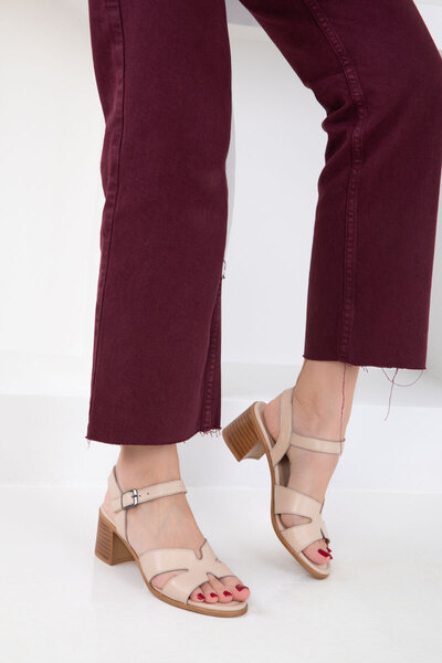 SOHO Beige Genuine Leather Women's Classic Heeled Shoes 20517