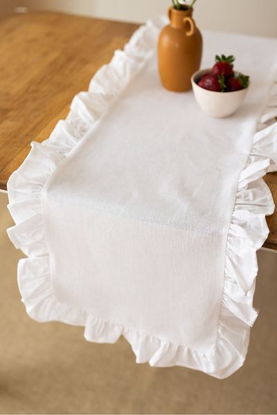 Wellstil ρουφλέ |   Βολάν Λινό Λευκό Runner 40 x 110 cm