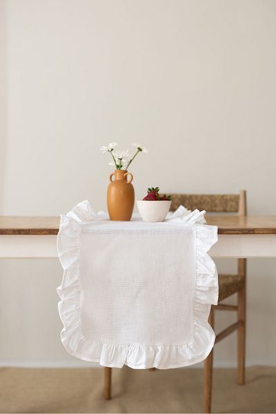 Wellstil ρουφλέ |   Βολάν Λινό Λευκό Runner 40 x 110 cm