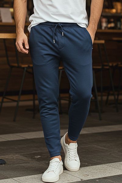 Trendyol Collection Ανοιχτό Navy Blue με υφή Jogger παντελόνι - Lace Up Waist TMNSS24PL00027