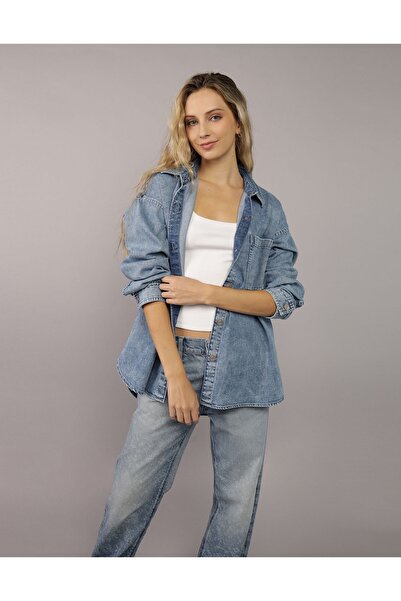 AMERICAN EAGLE Ae Long-Sleeve Button-Up Denim Shirt