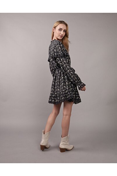 AMERICAN EAGLE Ae long-sleeve button-up ruffle mini dress