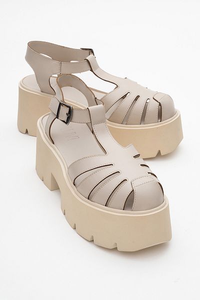 LuviShoes Sandale VERUA crem pentru femei cu talpă groasă