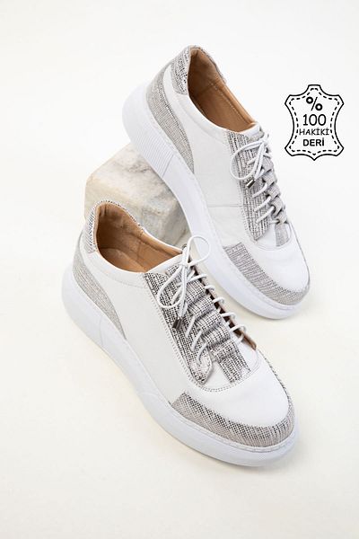 SOHO White Genuine Leather Women's Sneaker 20548
