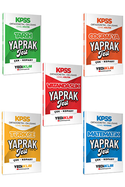 Yediiklim Yayınları 2026 KPSS Ortaöğretim Ön Lisans GY-GK Tüm Dersler Çek Kopart Yaprak Test 5 li Set