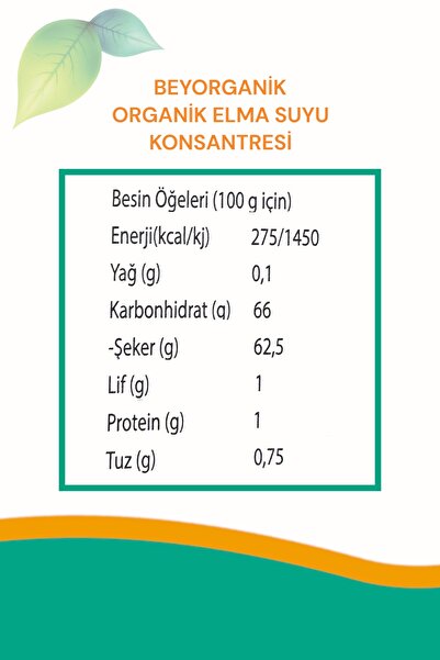 BEYORGANİK Organik Elma Suyu Konsantresi 200 ml (PESTİSİT ANALİZLİ)