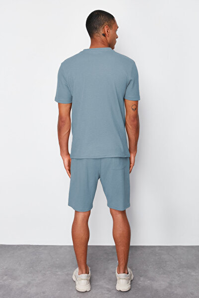 Trendyol Collection Σετ πιτζάμες με μπλε κανονική εφαρμογή βάφλα TMNSS23PT00032