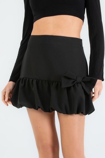 Edit by Trendyol Black Bow Detailed Knitted Mini Skirt Tedss25Et00004