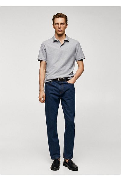 MANGO Men's Polo Neck Light Gray T-shirt -57810776