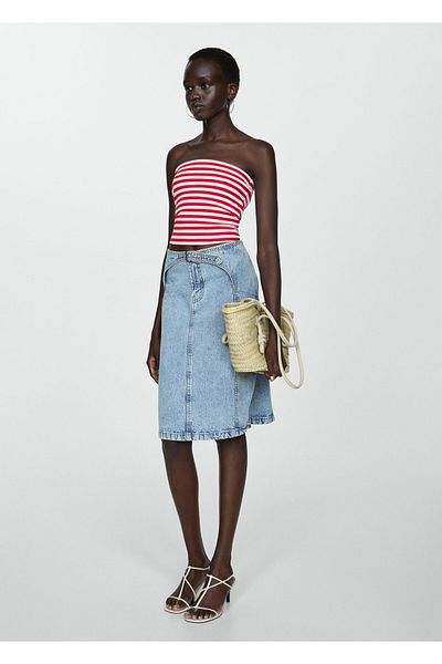 MANGO Woman Striped Strapless Blouse