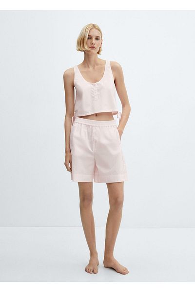 MANGO Woman Pantaloni de pijama pentru femei roz deschis 67076016
