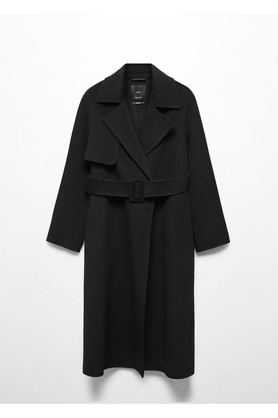 MANGO Woman Handmade belt wool coat