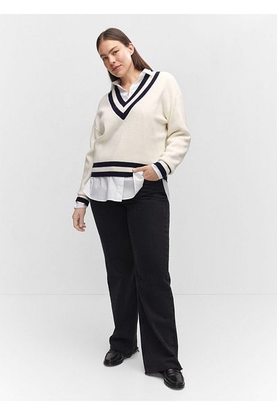 MANGO Woman Contrast V-Neck Sweater