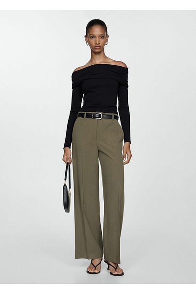 MANGO Khaki Women's Pants 77920374