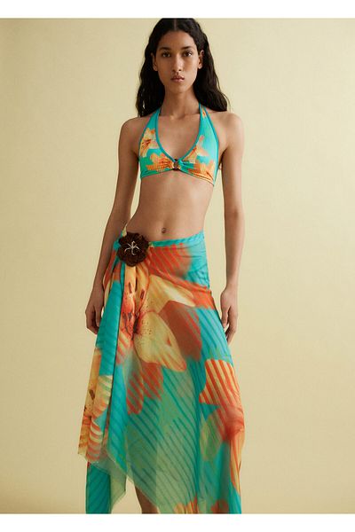 MANGO Zielony szalik damski 77070630