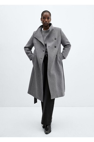 MANGO Woman Pardesiu Lână - Design Manteco cu centură