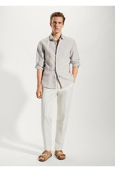 MANGO Man Gestreiftes Slim Fit-Hemd aus Leinen