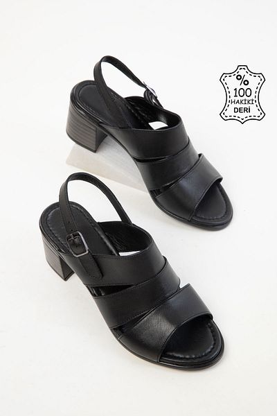 SOHO Black Genuine Leather Women's Classic Heeled Shoes 20520