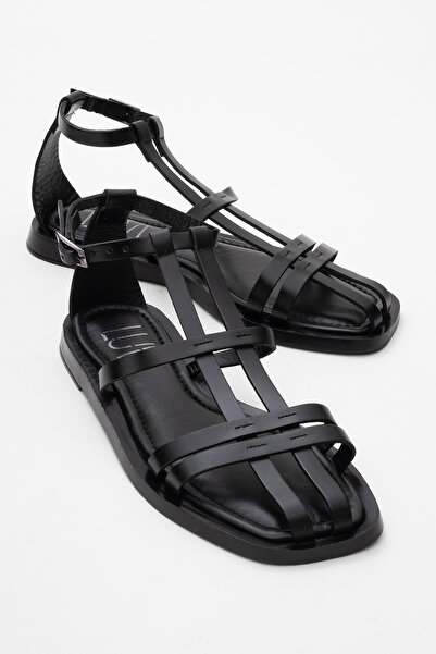 LuviShoes ODEIL Sandale negre de damă din piele naturală