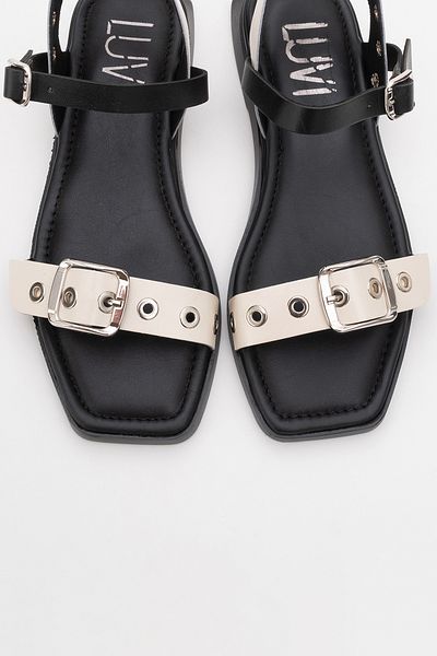 LuviShoes Sandale de damă MOZES din piele naturală negru-bej