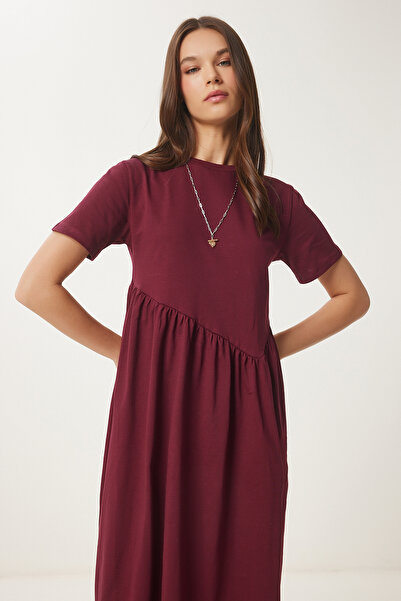 Happiness İstanbul Kadın Bordo Oversize Yazlık Örme Elbise DZ00122