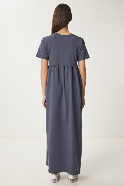 Happiness İstanbul Γυναικείο Γκρι Oversize Καλοκαιρινό Πλεκτό Φόρεμα DZ00122