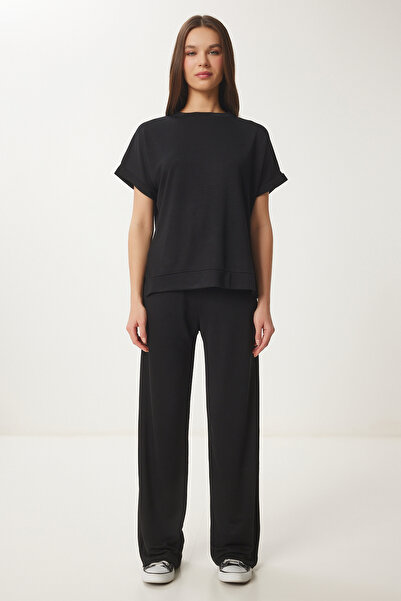 Happiness İstanbul Women's Black Comfortable Knitted Bottom-Top Suit Ci00116