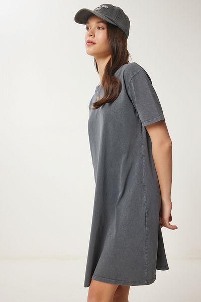 Happiness İstanbul Anthrazitfarbenes Basic-Strickkleid mit Fade-Effekt für Damen BF00102
