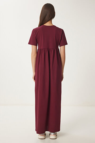 Happiness İstanbul Kadın Bordo Oversize Yazlık Örme Elbise DZ00122