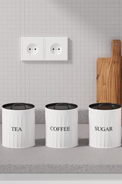 hemlife 3 in Metal Storage Box with Metal Lid Tea Coffee Sugar Jar Storage Container White/Black