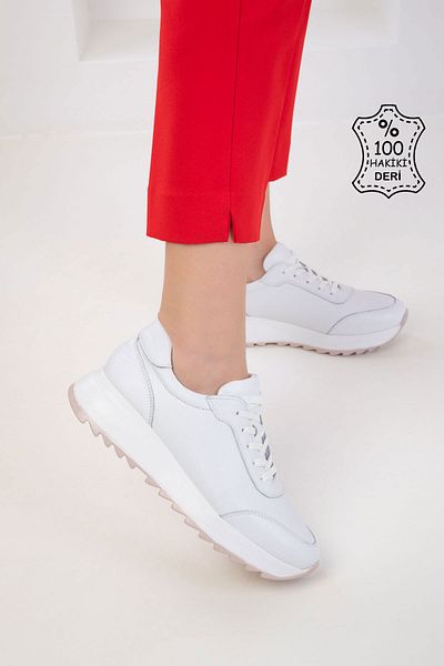 SOHO White Genuine Leather Women's Sneaker 20553