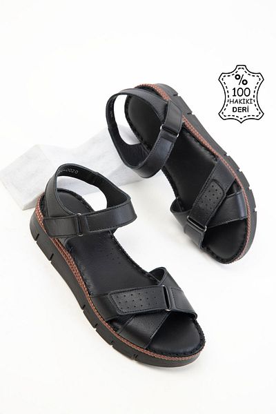 SOHO Black Genuine Leather Women's Sandals 20538