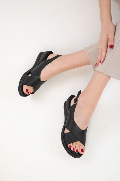 SOHO Black Genuine Leather Women's Sandals 20545